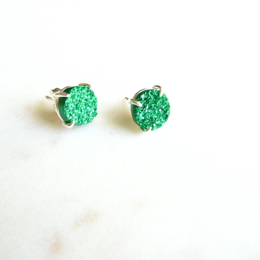 Emerald Green Druzy Stud Earrings